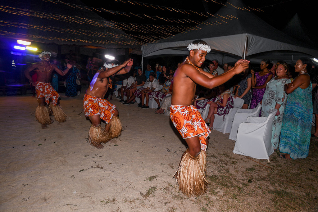 Male Fiji dancers take the dance floor at Musket Cove