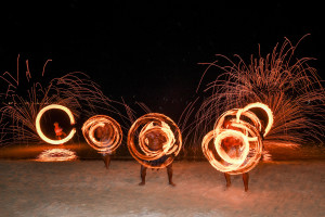 The entertainers put up a fire dance for the guests