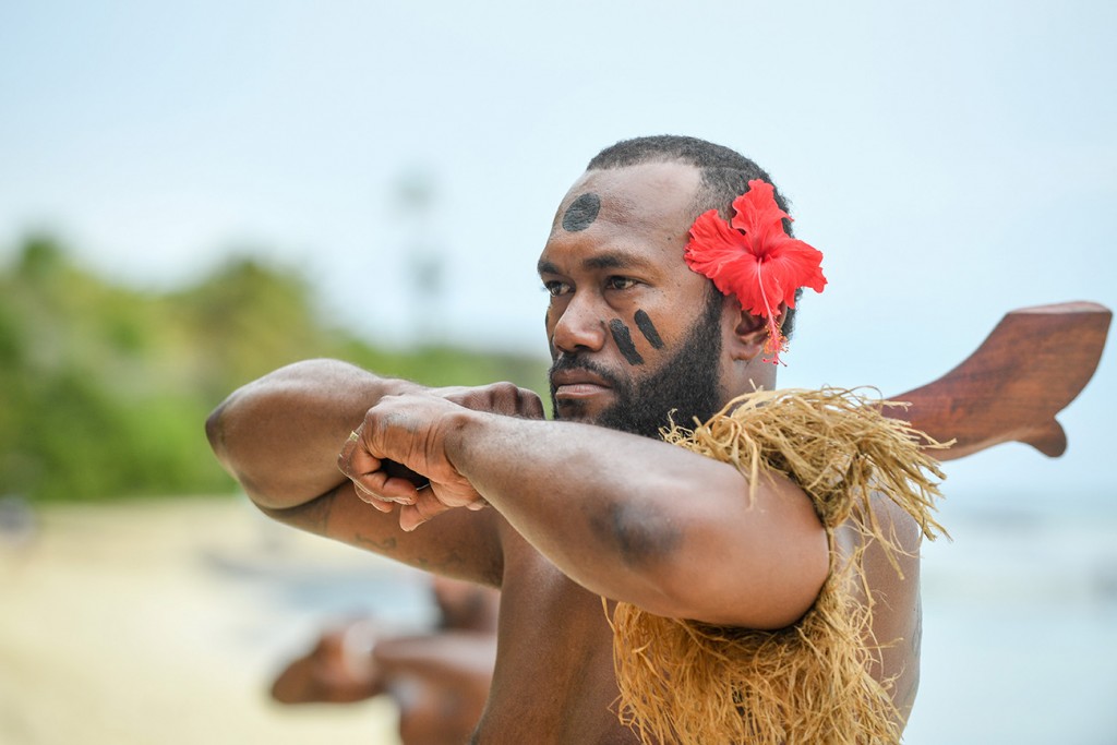 A traditional Fiji dance performs a ritual before the ceremony starts