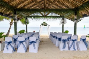 The wedding area setup by the beach