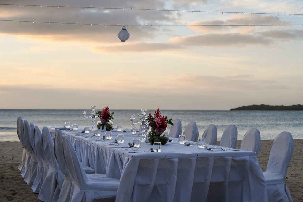 The magnificent wedding reception setup by the beach at Intercontinental Fiji