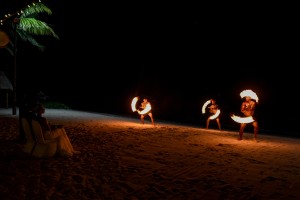 Traditional Fiji dancers from Rue Fiji perform a fire dance