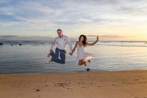 The newly-weds leap in the air