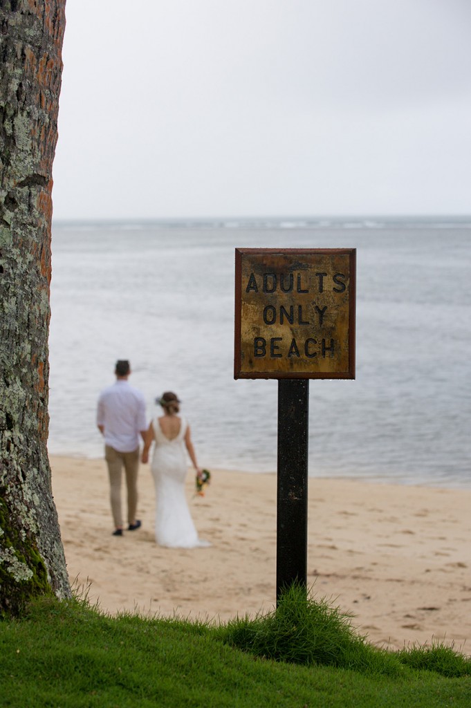 The married couple walk onto an adults only beach