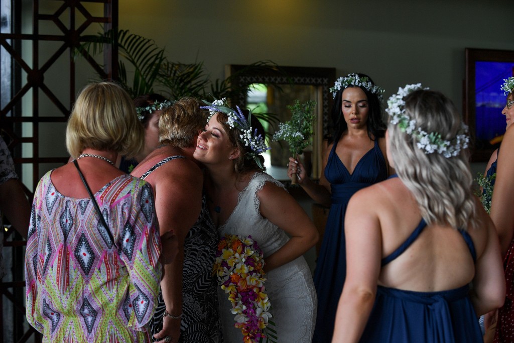 The bride is congratulated by guests after ceremony