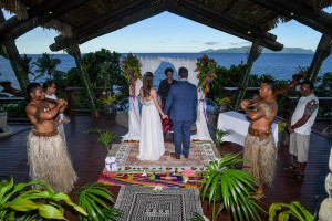 The simple but exquisite traditional Fiji wedding setup