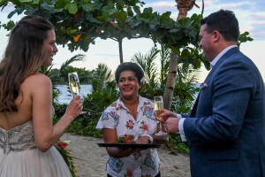 The newly weds enjoy a celebratory champagne on their nuptials
