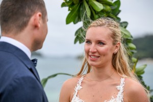 A tearful bride says her vows