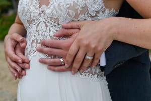 A closeup on the newlyweds rings