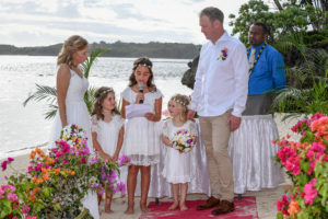 The flower girls read their vows to their parents at the Shangri La wedding