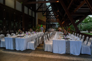 The elaborate wedding reception setup at Shangri La Fiji